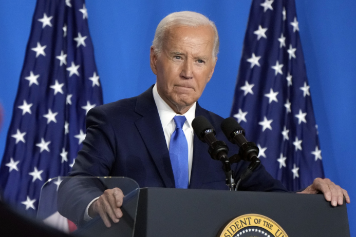 President Biden speaking at a press conference in Washington, D.C. on July 11, 2024, just 10 days before dropping out of the presidential race (Photo By: Jacquelyn Martin).
